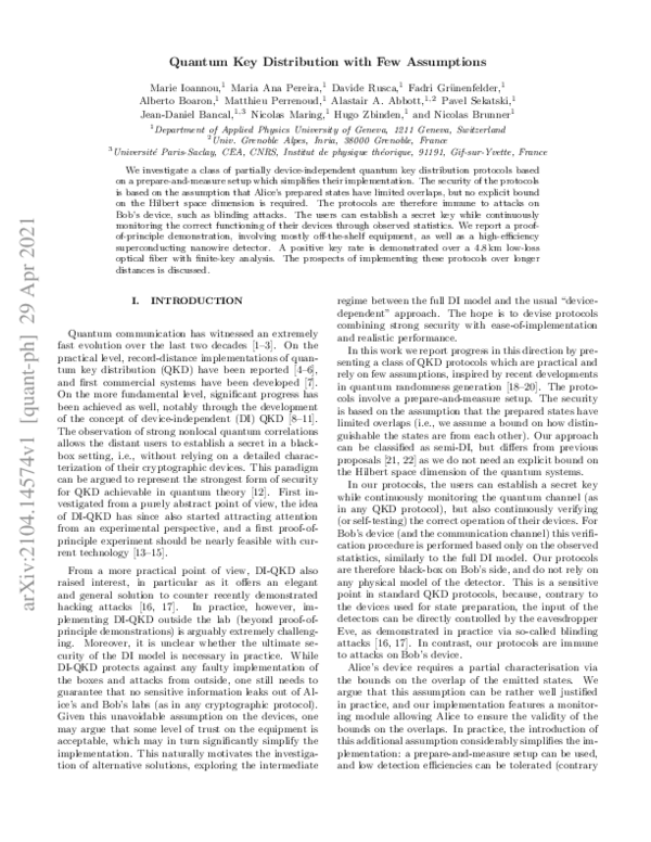 (PDF) Quantum Key Distribution with Few Assumptions