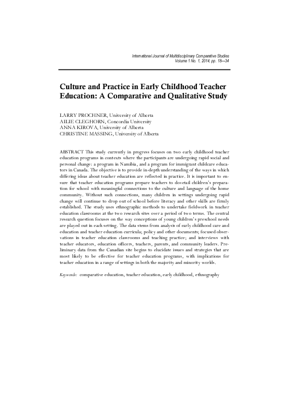 (PDF) Culture and Practice in Early Childhood Teacher Education A