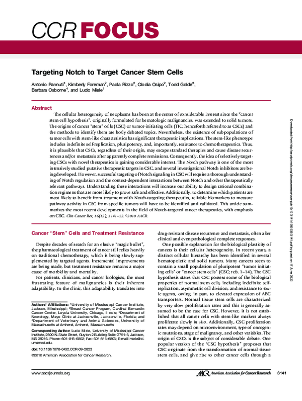 (PDF) Targeting Notch to Target Cancer Stem Cells