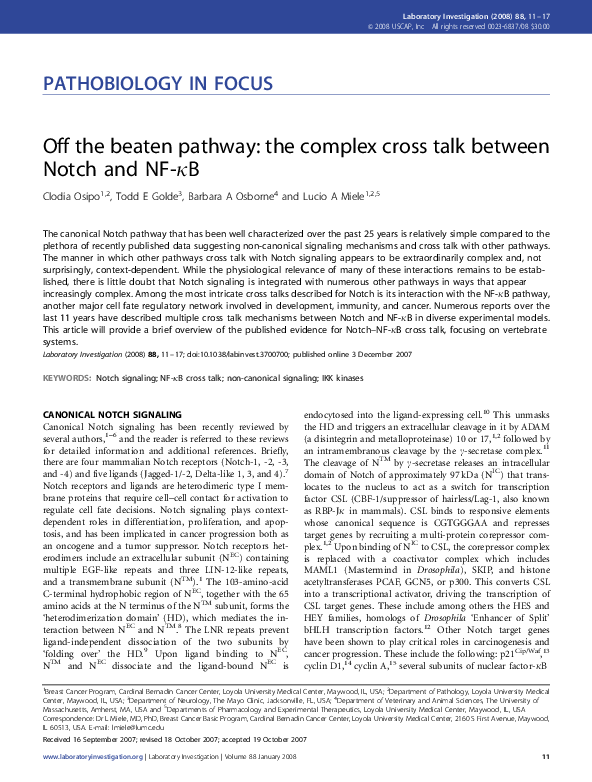 (PDF) Off the beaten pathway: the complex cross talk between Notch and ...