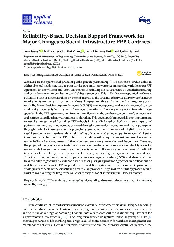 (PDF) Reliability-Based Decision Support Framework for Major Changes to ...