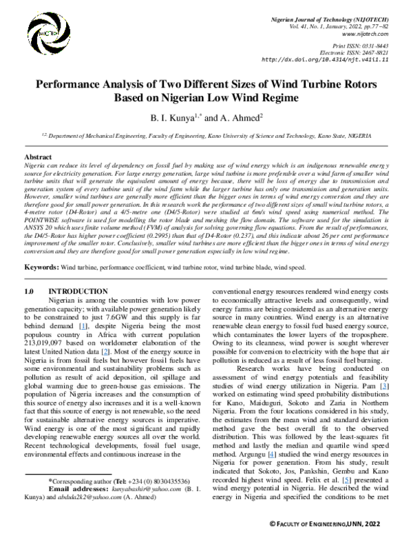 (PDF) Performance analysis of two different sizes of wind turbine ...