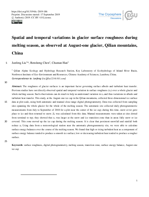 (PDF) Spatial and temporal variations in glacier surface roughness ...
