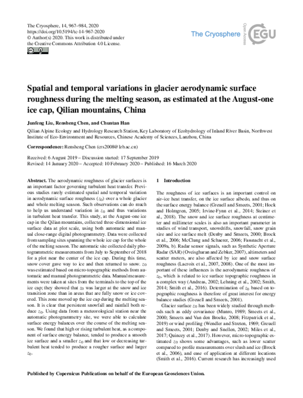 (PDF) Spatial and temporal variations in glacier aerodynamic surface ...