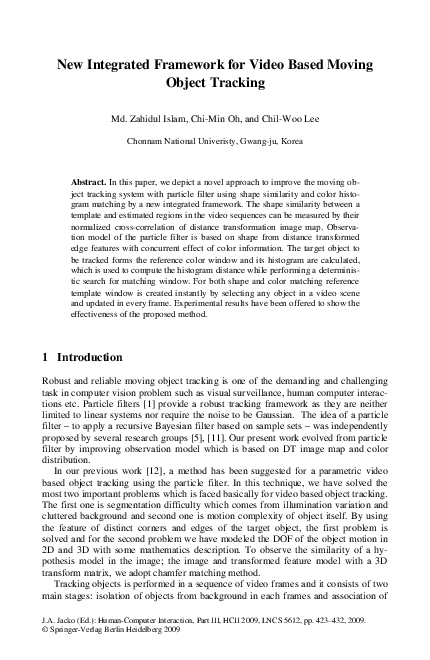 (PDF) New Integrated Framework for Video Based Moving Object Tracking