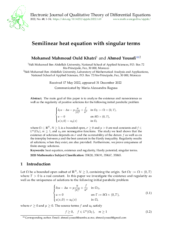 (PDF) Semilinear heat equation with singular terms
