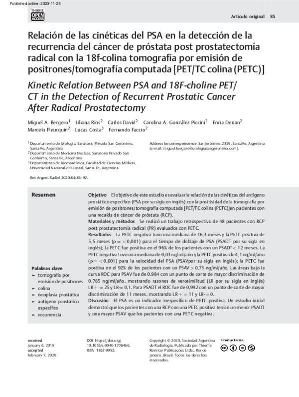 (PDF) Relación de las cinéticas del PSA en la detección de la ...