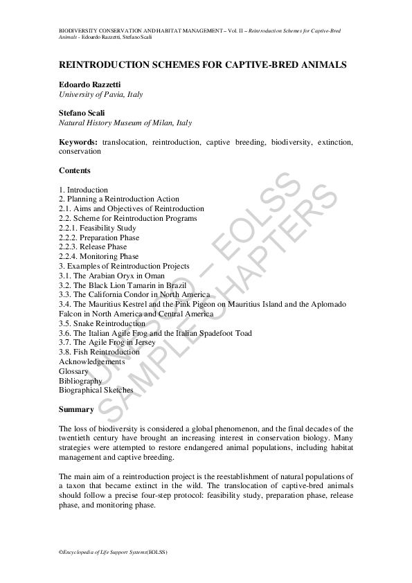 (PDF) Reintroduction Schemes for Captive-Bred Animals