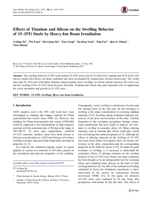 (PDF) Effects of Titanium and Silicon on the Swelling Behavior of 15 ...