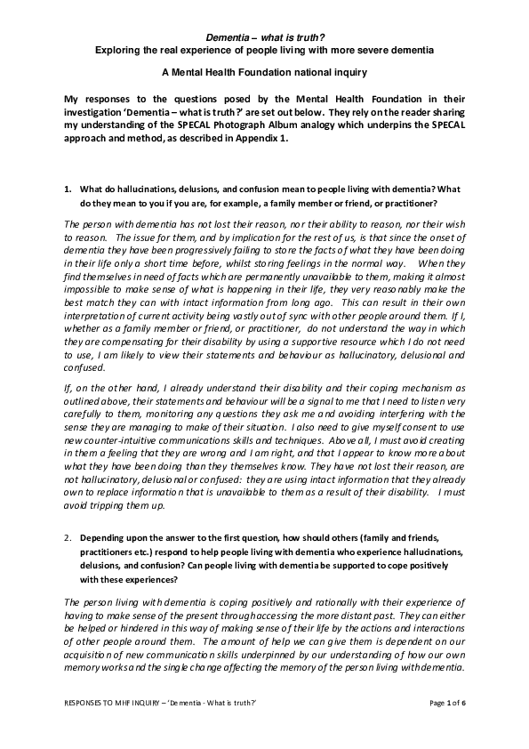 (PDF) Dementia - what is truth? Exploring the real experience of people ...