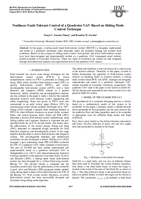 (PDF) Nonlinear Fault-Tolerant Control of a Quadrotor UAV Based on ...