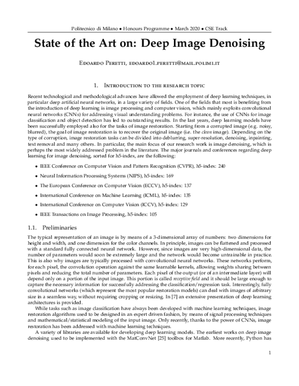 (PDF) State of the Art on: Deep Image Denoising