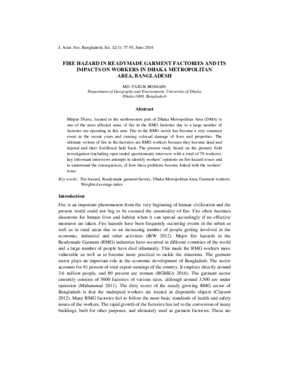 (PDF) Fire hazard in readymade garment factories and its impacts on
