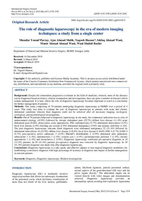 (PDF) The role of diagnostic laparoscopy in the era of modern imaging ...