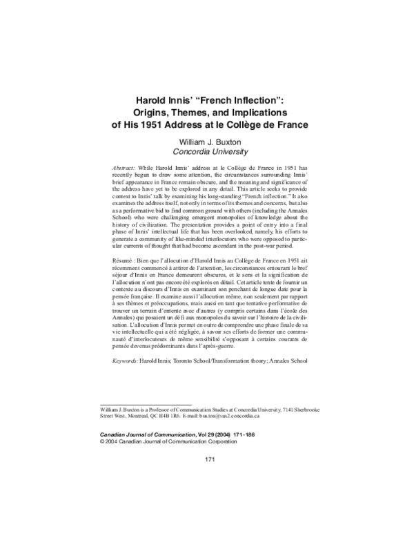 (PDF) Harold Innis' 