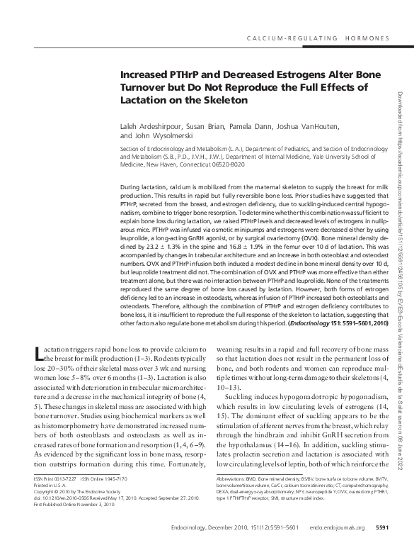 (PDF) Increased PTHrP and Decreased Estrogens Alter Bone Turnover but ...