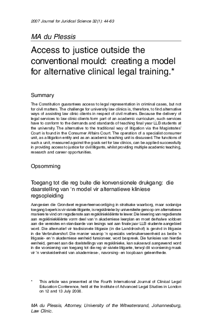 (PDF) Access to justice outside the conventional mould : creating a ...