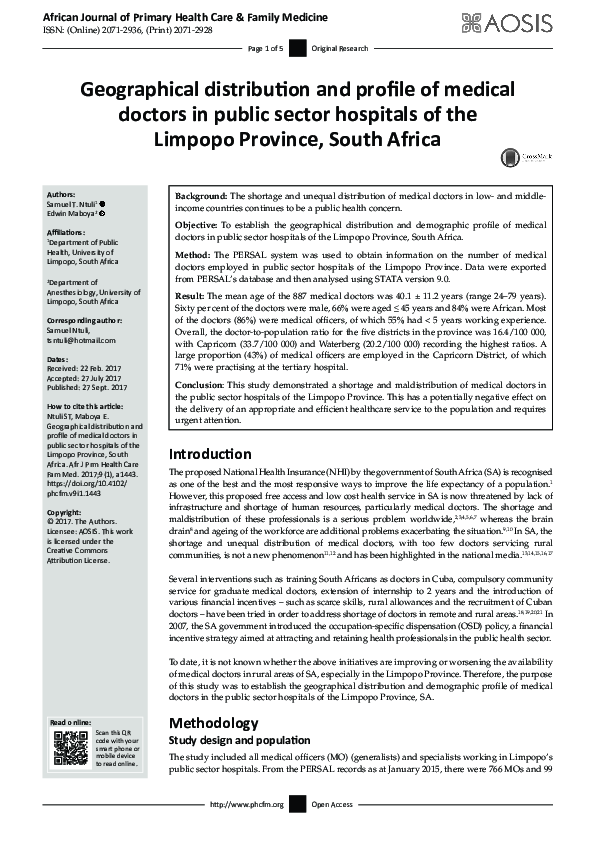 (PDF) Geographical distribution and profile of medical doctors in ...