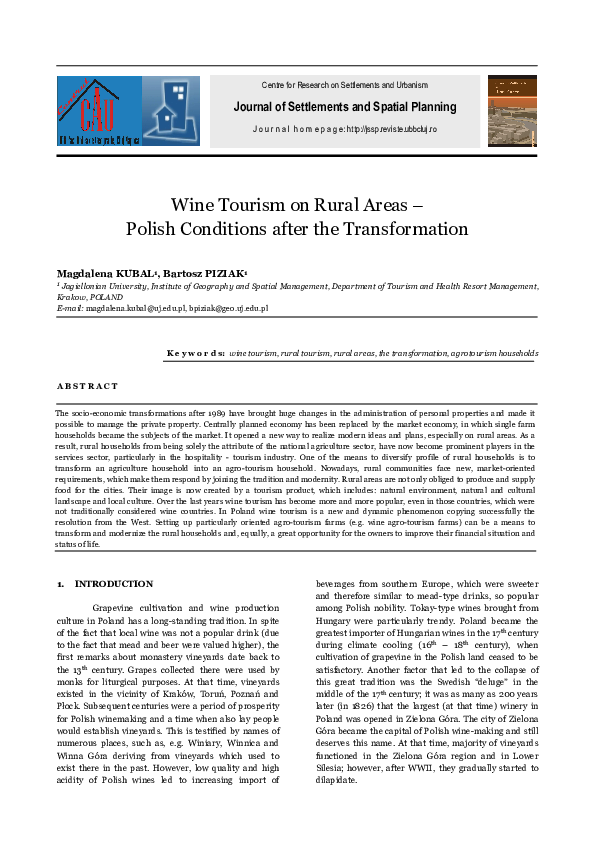 (PDF) Wine tourism on rural areas : Polish conditions after the ...