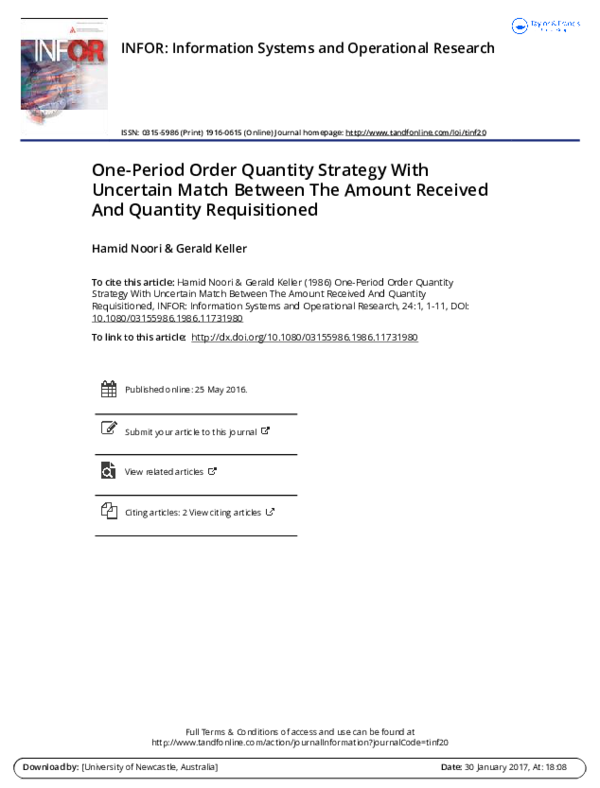 (PDF) One-Period Order Quantity Strategy With Uncertain Match Between ...