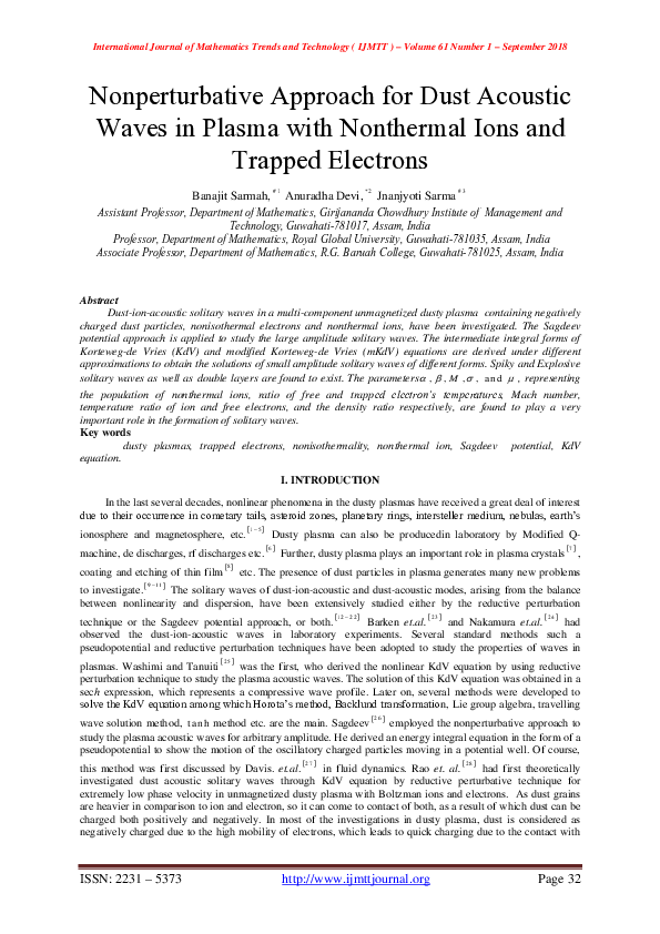 (PDF) Non Perturbative Approach for Dust Acoustic Waves in Plasma with ...