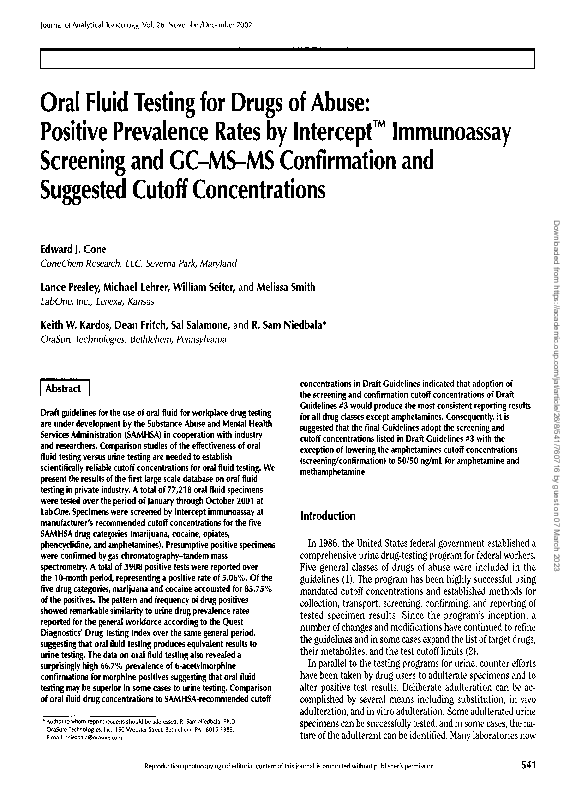 (PDF) Oral Fluid Testing for Drugs of Abuse: Positive Prevalence Rates ...