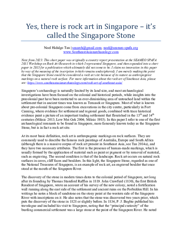 (PDF) Yes, there is rock art in Singapore -it's called the Singapore Stone