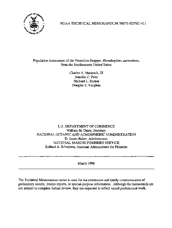(PDF) Population assessment of the vermilion snapper, Rhomboplites ...