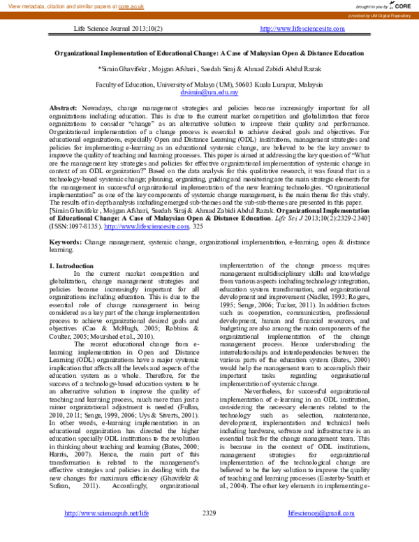 (PDF) Organizational implementation of educational change: a case of ...