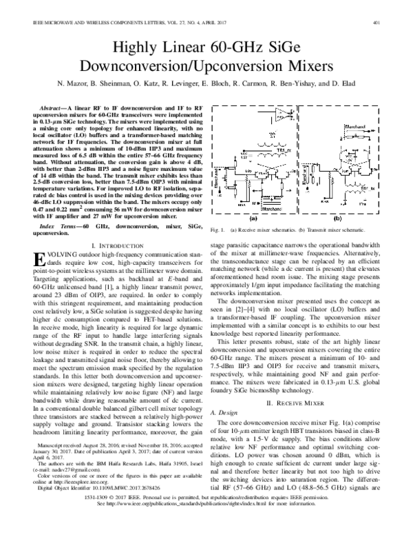 (PDF) Highly Linear 60GHz SiGe Downconversion/Upconversion Mixers