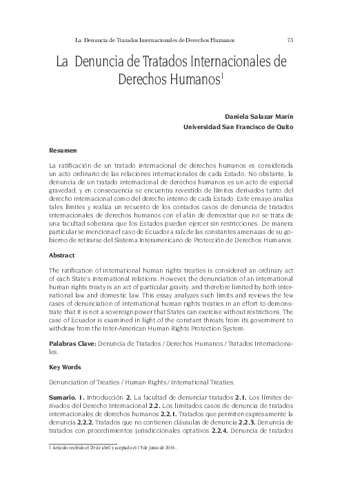 (PDF) La Denuncia de Tratados Internacionales de Derechos Humanos ...