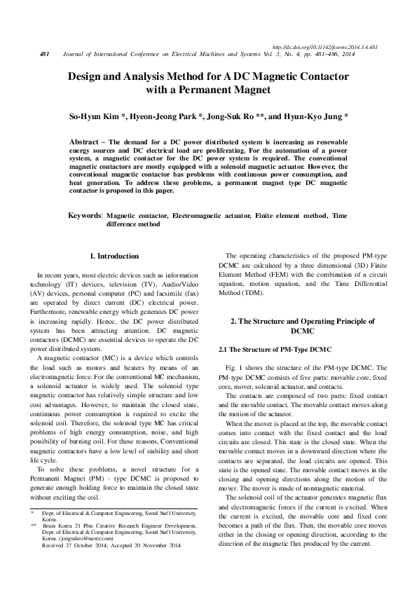 (PDF) Design and analysis method for a DC contactor with a
