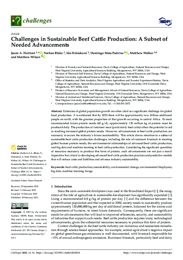 (PDF) Challenges in Sustainable Beef Cattle Production: A Subset of ...