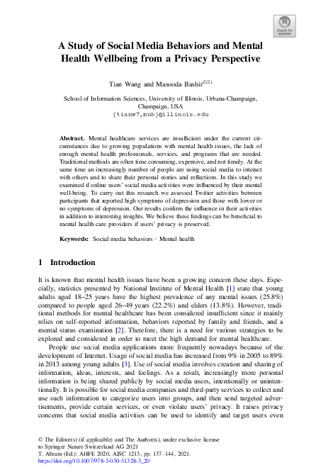 (PDF) A Study of Social Media Behaviors and Mental Health Wellbeing ...