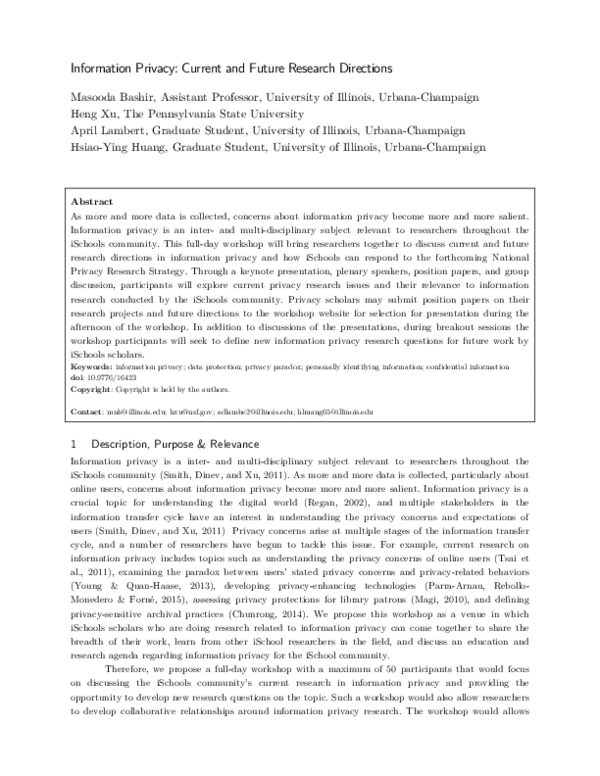 (PDF) Information Privacy: Current and future research directions