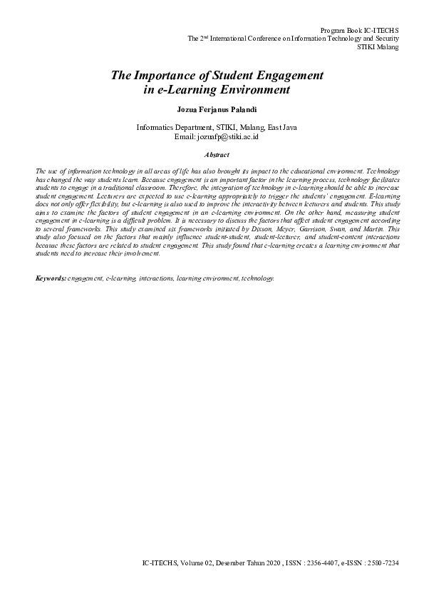 (PDF) The Importance of Student Engagement in e-Learning Environment