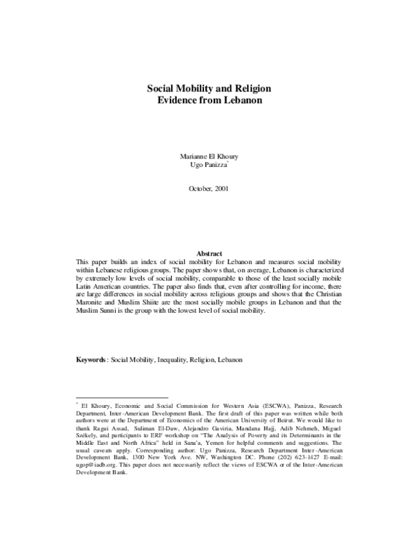 (PDF) Social Mobility and Religion: Evidence from Lebanon
