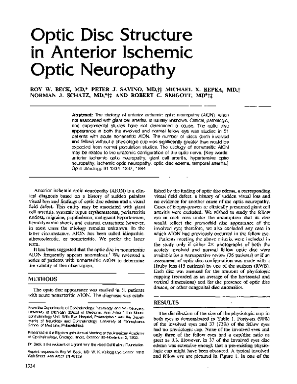 (PDF) Optic Disc Structure in Anterior Ischemic Optic Neuropathy
