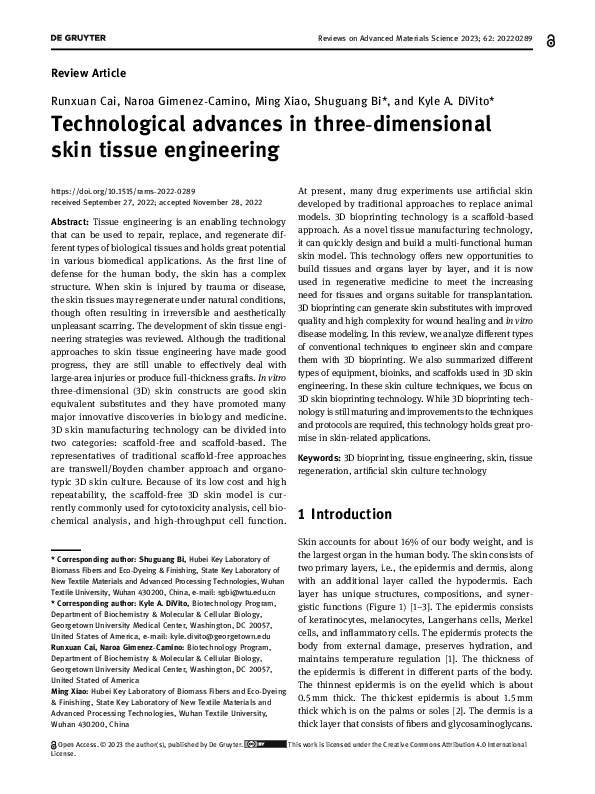 (PDF) Technological advances in three-dimensional skin tissue engineering
