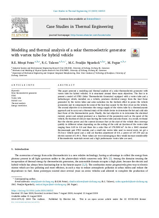 (PDF) Modeling and thermal analysis of a solar thermoelectric generator ...