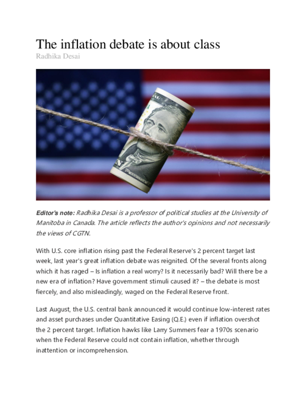 (PDF) The inflation debate is about class