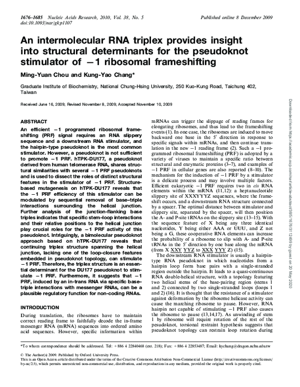 (PDF) An intermolecular RNA triplex provides insight into structural ...