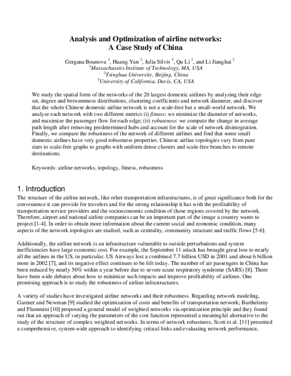 (PDF) Analysis and Optimization of airline networks: A Case Study of China
