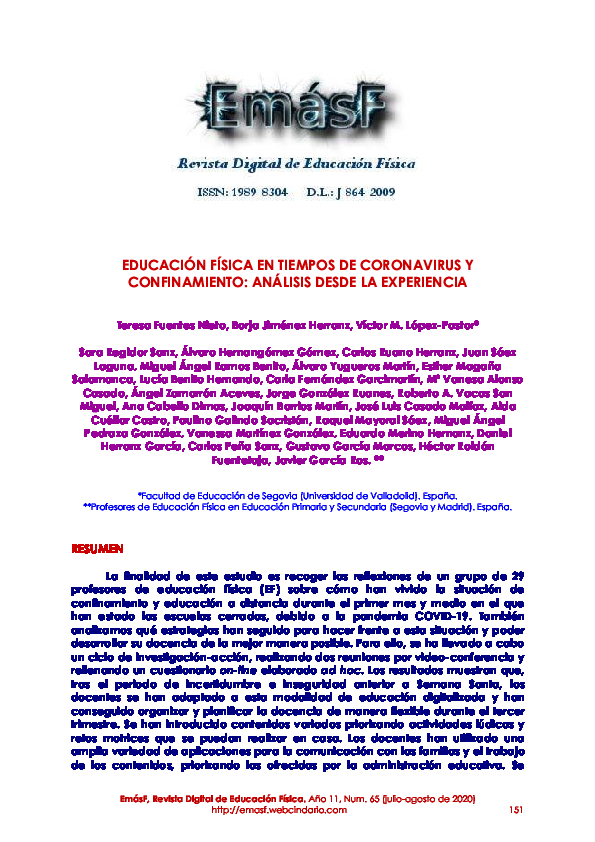 (PDF) Educación física en tiempos de coronavirus y confinamiento ...