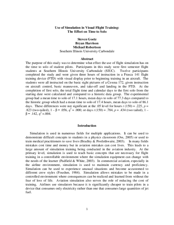 (PDF) Use of Simulation in Visual Flight Training: The Effect on Time ...