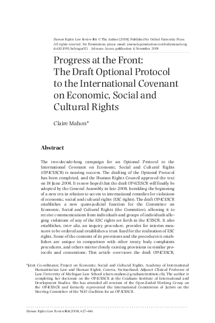 (PDF) Progress at the Front: The Draft Optional Protocol to the ...