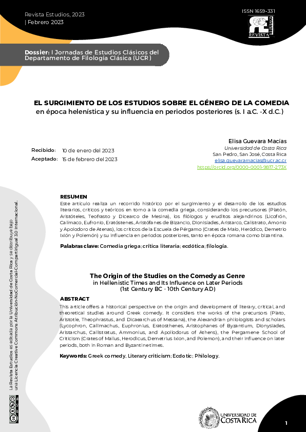 (PDF) EL SURGIMIENTO DE LOS ESTUDIOS SOBRE EL GÉNERO DE LA COMEDIA
