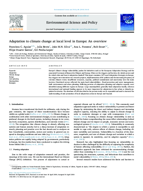 (PDF) Adaptation to climate change at local level in Europe: An overview