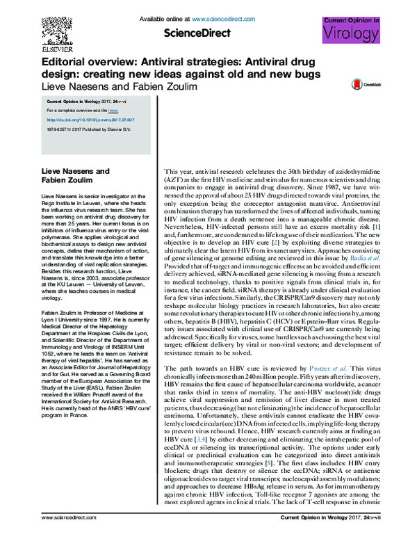 (PDF) Editorial overview: Antiviral strategies: Antiviral drug design ...