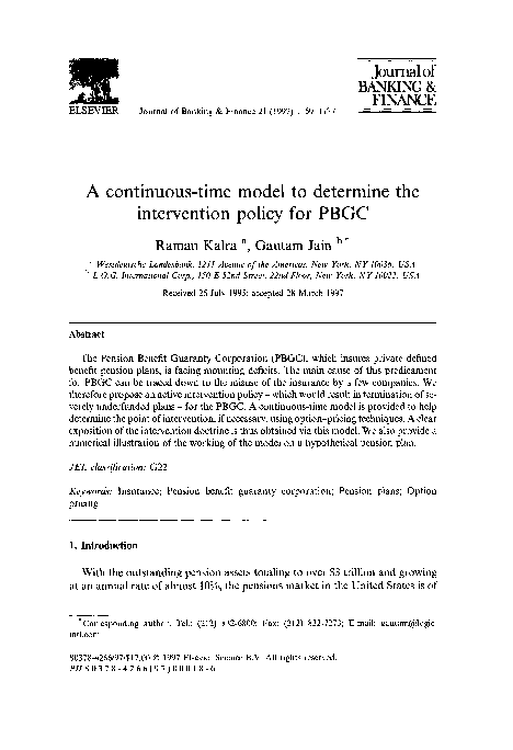 (PDF) A continuous-time model to determine the intervention policy for PBGC